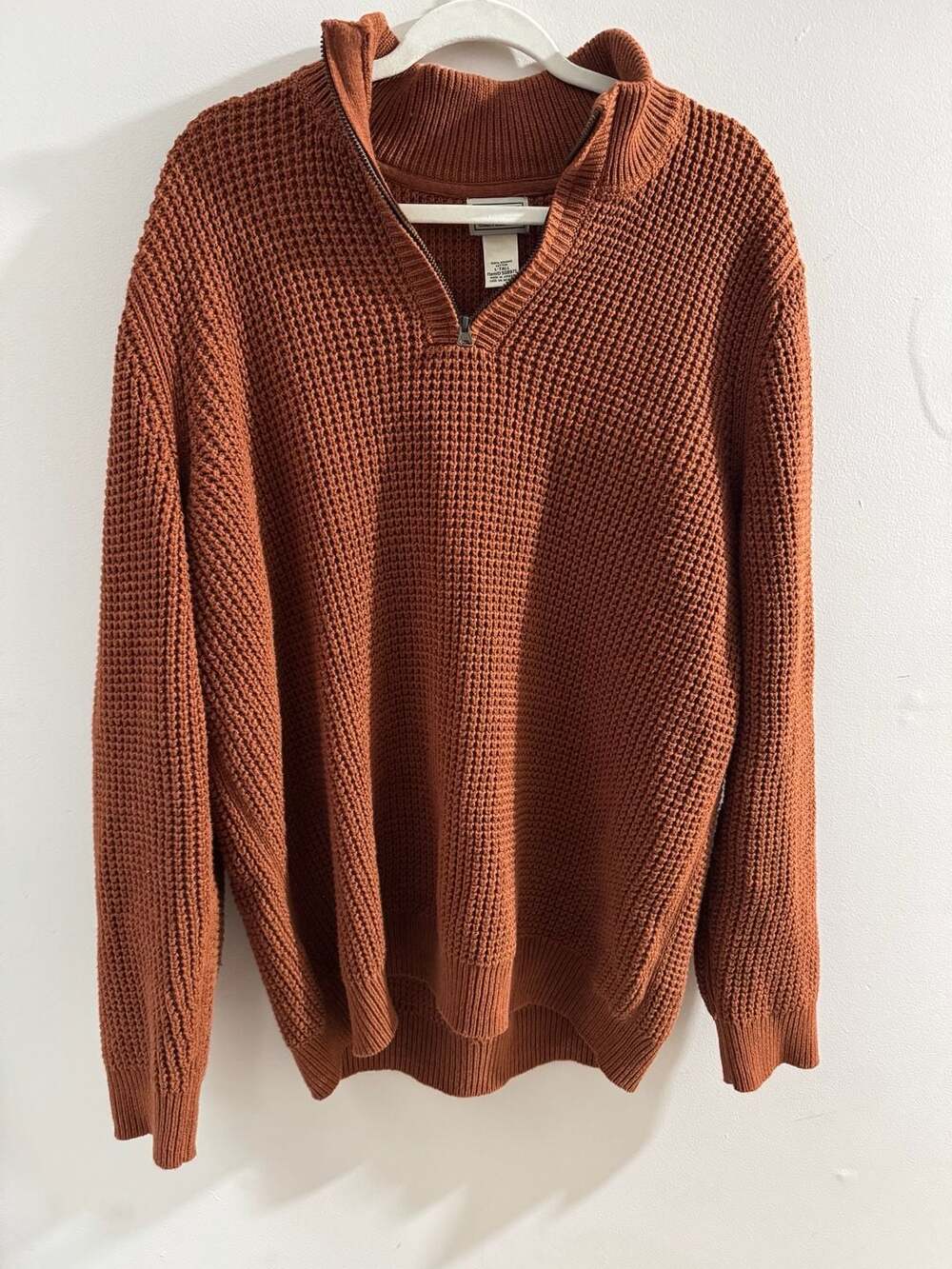 L.L.Bean Men's Signature Organic Cotton Quarter-Zip Sweater in Rust, Size L-Tall